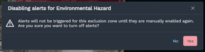 Temporarily disabling alerts in an exclusion zone