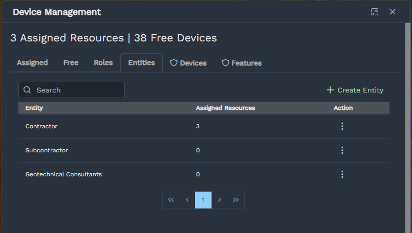 Entities tab