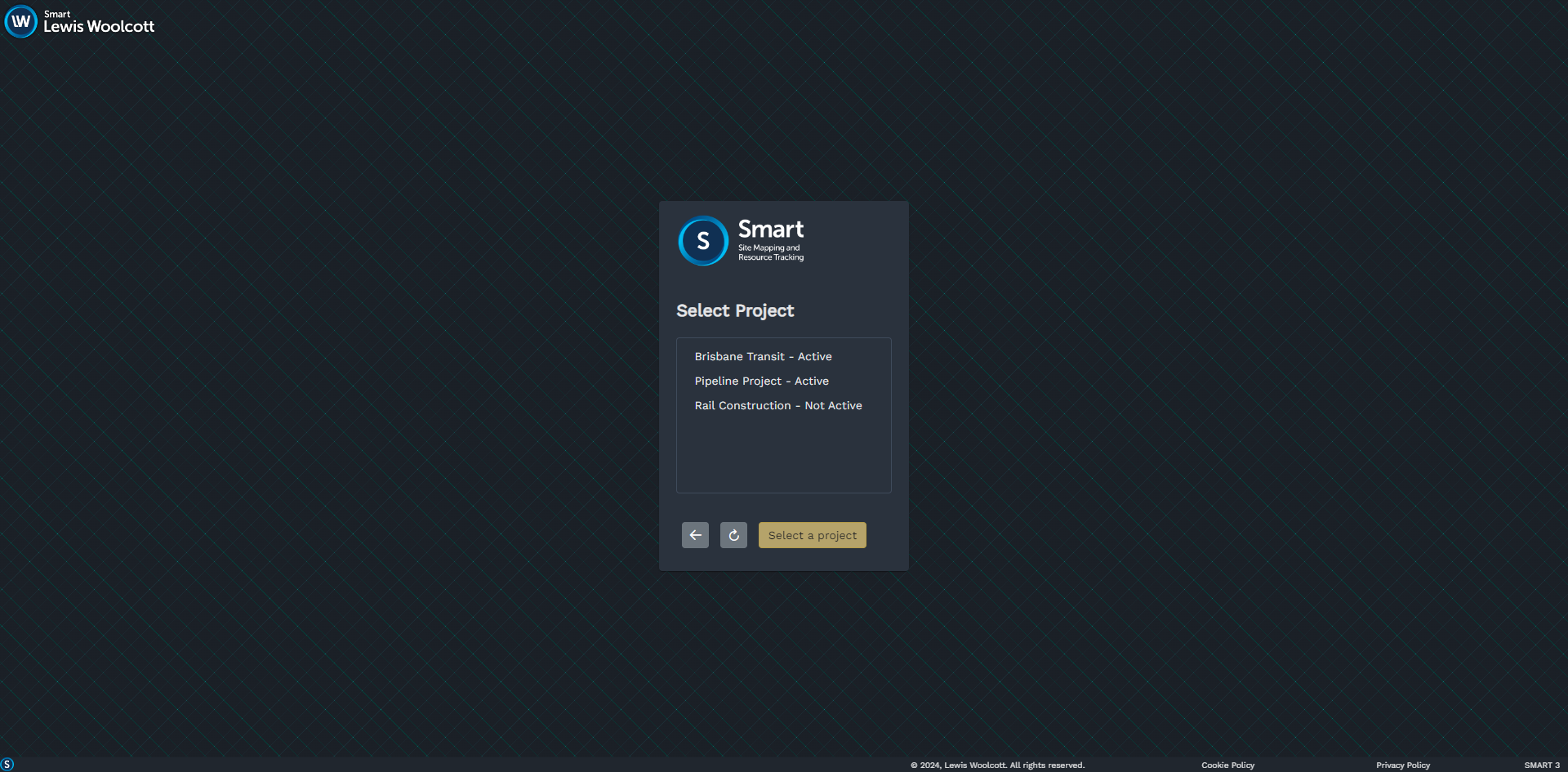 Project selection menu