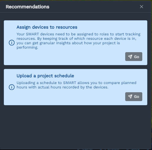 Recommendations display dialog