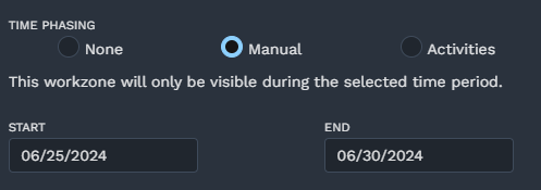 Configuring the time phasing for a specific workzone
